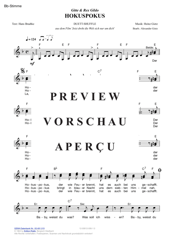 Produktgalerie: Seite 5 von 11 Hokuspokus , Gitte & Gildo, Rex, (Melodie-Stimmen in C/B/Es)