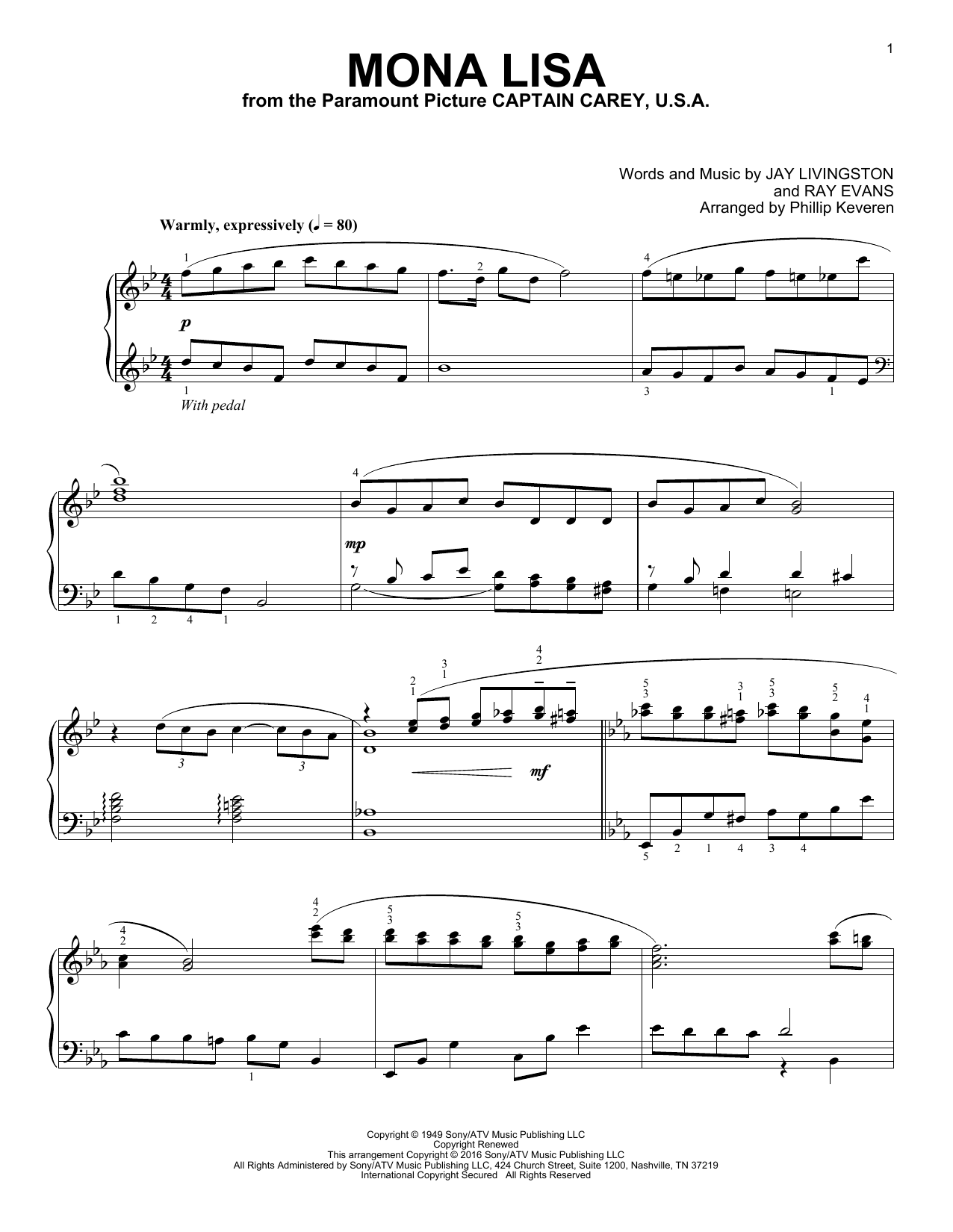 Product gallery: Page 1 of 1 Mona Lisa (arr. Phillip Keveren), Nat King Cole