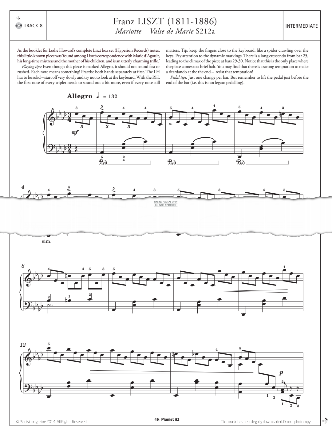 Product gallery: Page 1 of 1 Mariotte - Valse de Marie S212a, Franz Liszt