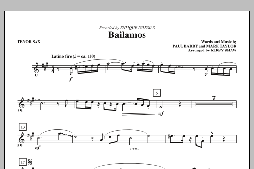 Product gallery: Page 1 of 1 Bailamos - Tenor Sax, Kirby Shaw