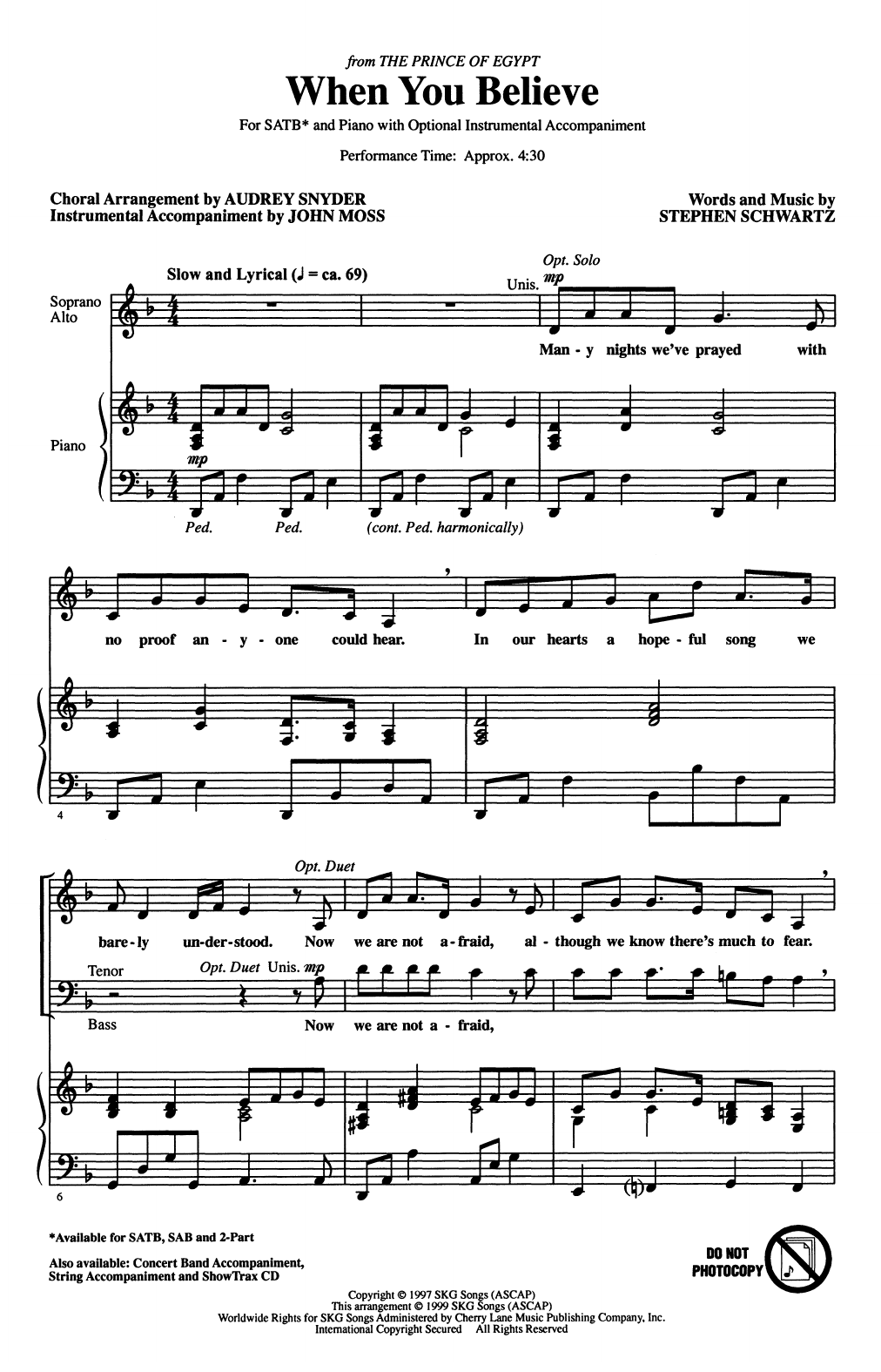 Product gallery: Page 1 of 1 When You Believe (from The Prince Of Egypt) (arr. Audrey Snyder), Stephen Schwartz