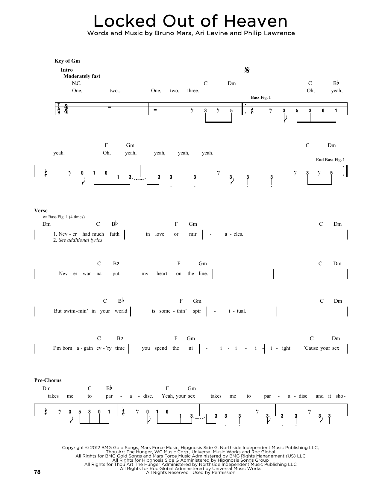 Produktgalerie: Seite 1 von 1 Locked Out Of Heaven, Bruno Mars, E-Bass, Gitarre