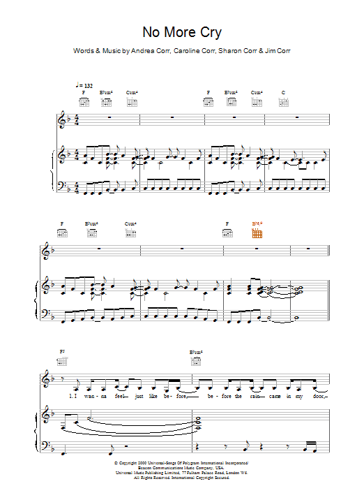 Produktgalerie: Seite 1 von 1 No More Cry, The Corrs, Gesang, Gitarre, Klavier