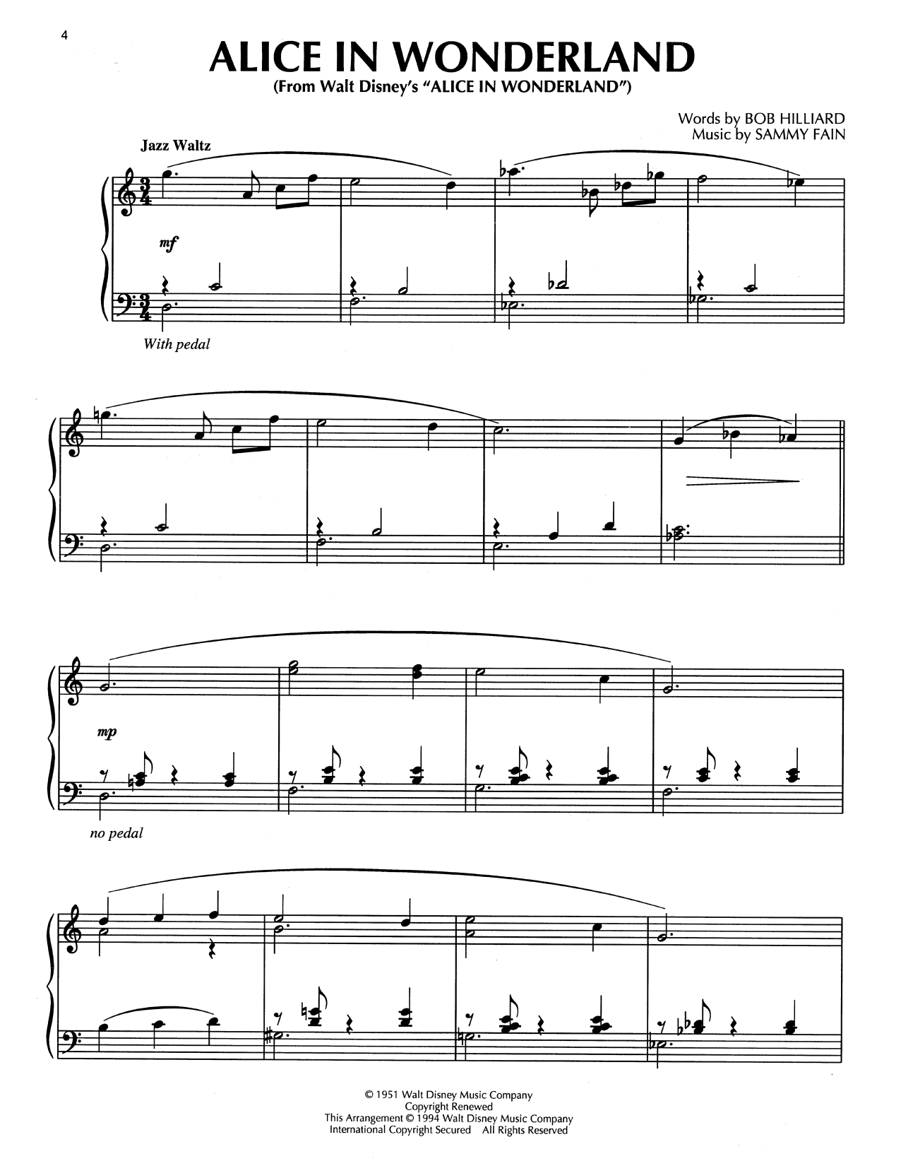 Product picture to: Alice In Wonderland (from Disney's Alice In Wonderland) (arr. Bill Boyd)