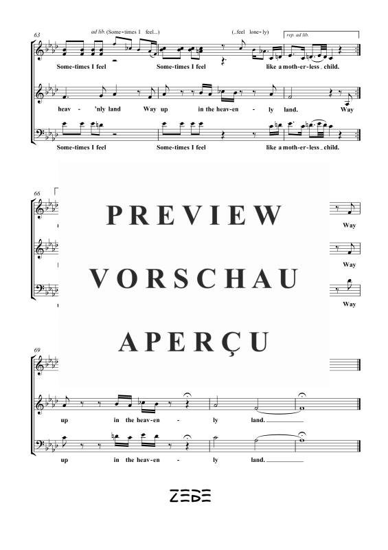 Produktgalerie: Seite 6 von 11 Sometimes I Feel Like a Motherless Child, , Gemischter Chor SAB, Sopran Solo und Klavier