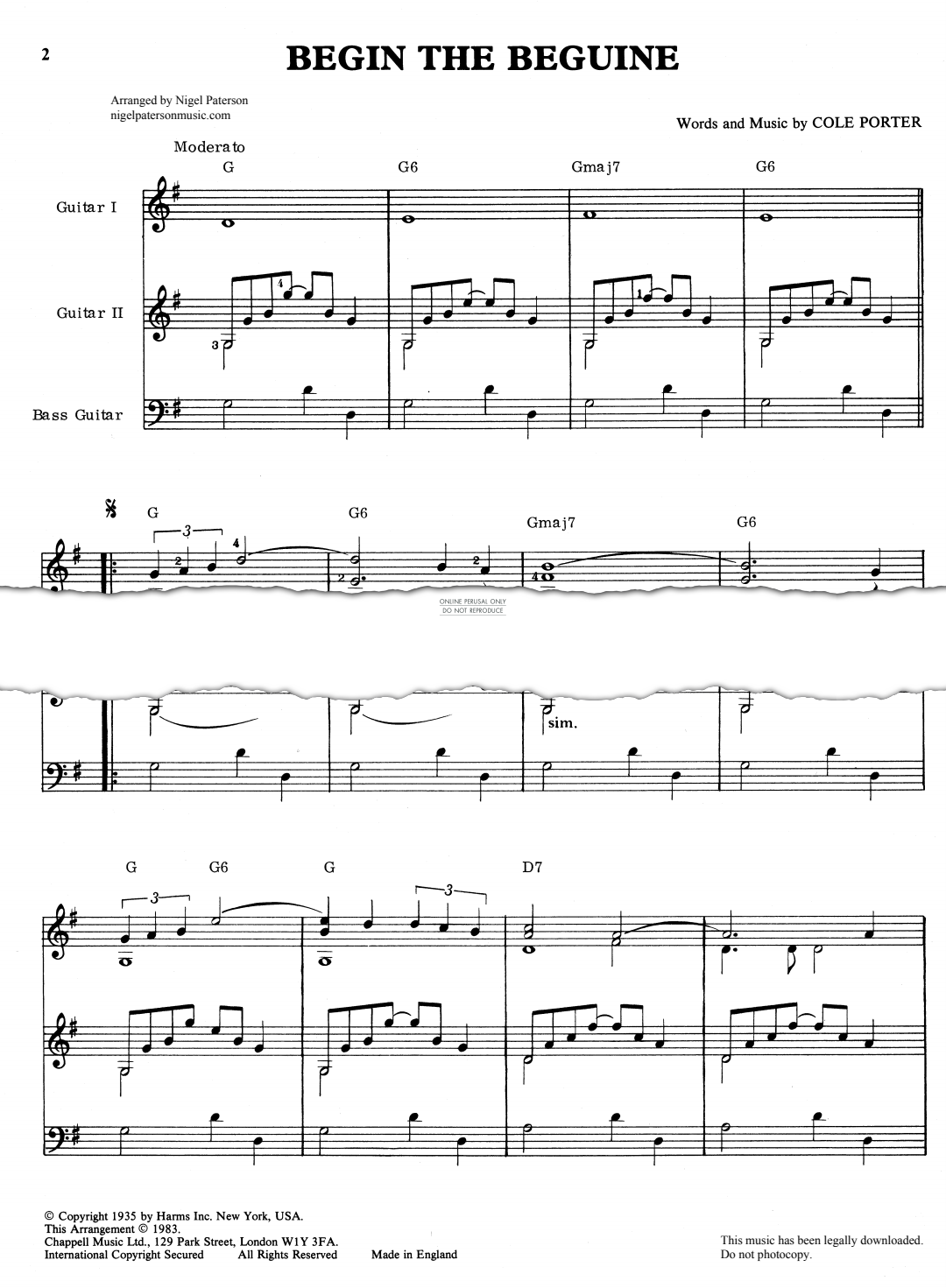 Produktgalerie: Seite 1 von 1 Begin The Beguine, Cole Porter, E-Bass, Gitarre