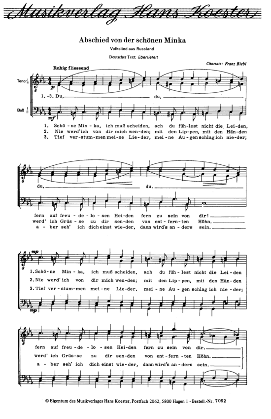 Product picture to: Abschied von der schönen Minka Franz Biebl