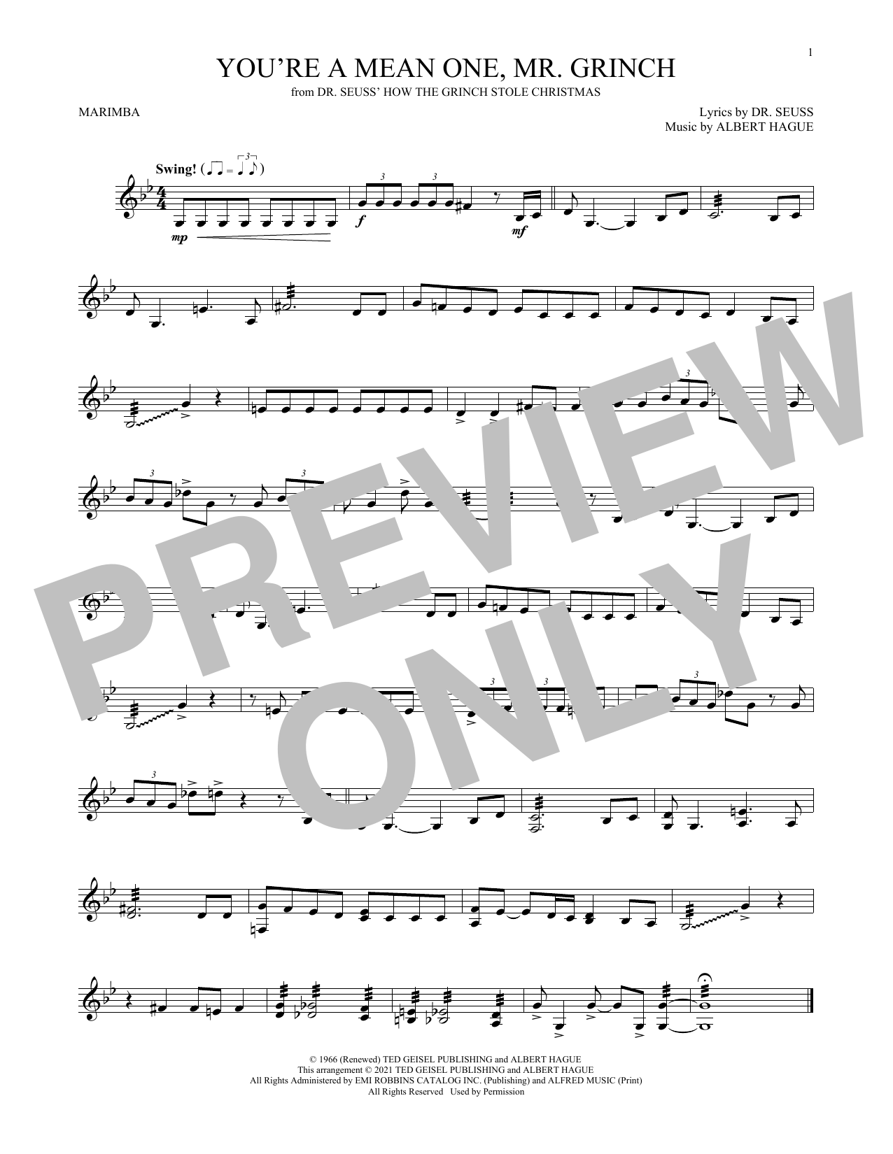 Produktgalerie: Seite 1 von 1 You're A Mean One, Mr. Grinch, Albert Hague, Marimba