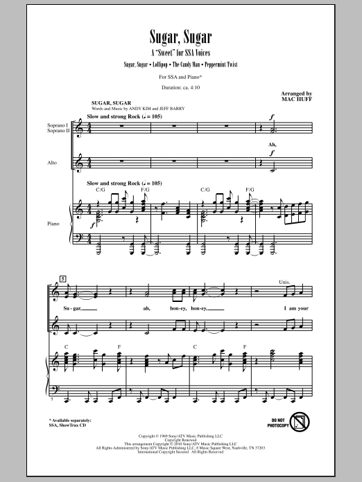 Produktgalerie: Seite 1 von 1 Sugar, Sugar - A "Sweet" For SSA Voices (Medley), Mac Huff, Chor