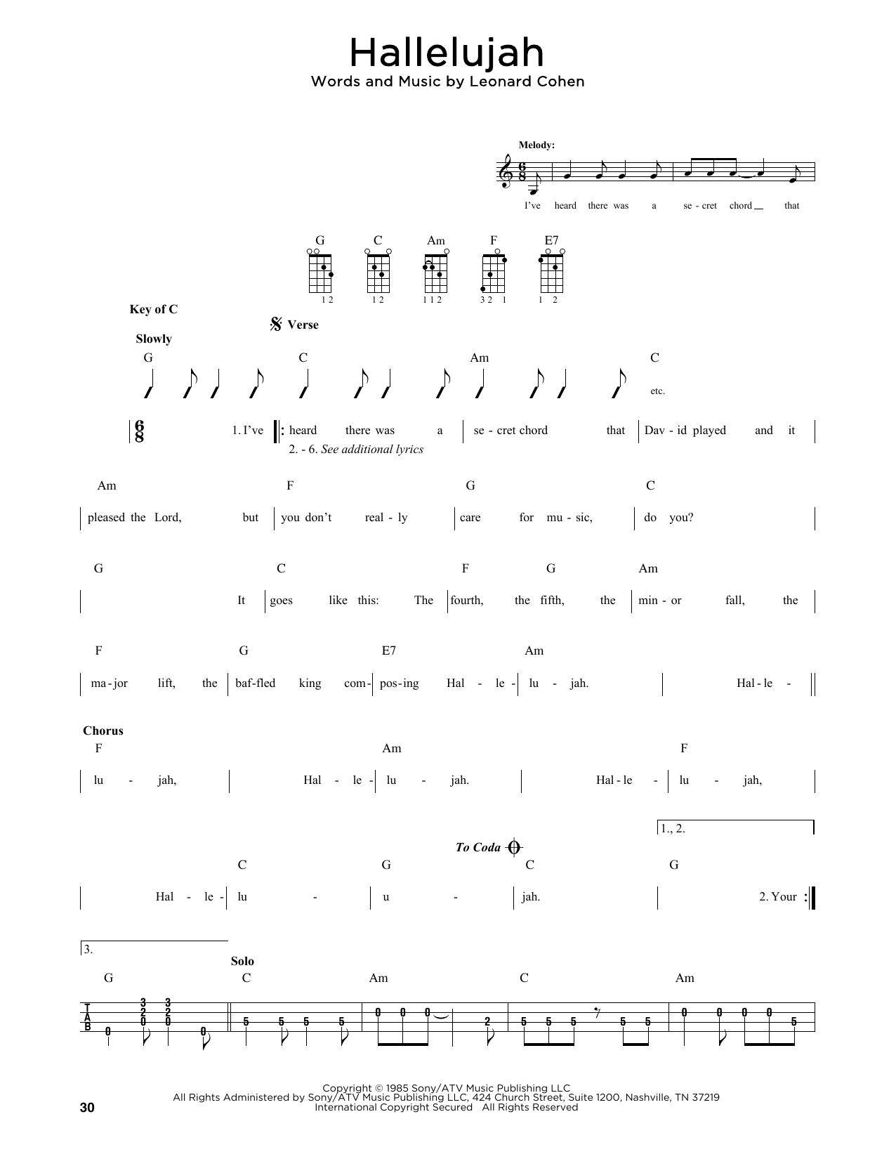 Produktgalerie: Seite 1 von 1 Hallelujah (arr. Fred Sokolow), Leonard Cohen
