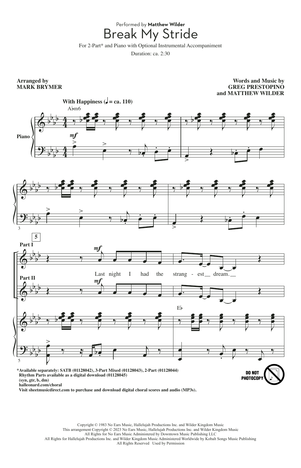 Produktbild zu: Break My Stride (arr. Mark Brymer)