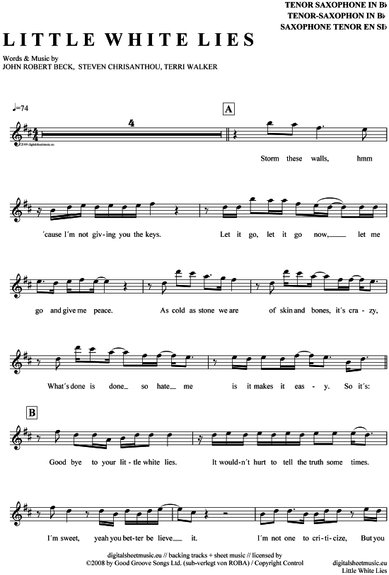 Product gallery: Page 1 of 4 Little white lies , Kae, Jenniffer, Tenor Saxophone