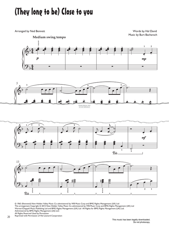 Product gallery: Page 1 of 1 (They Long To Be) Close To You, Burt Bacharach