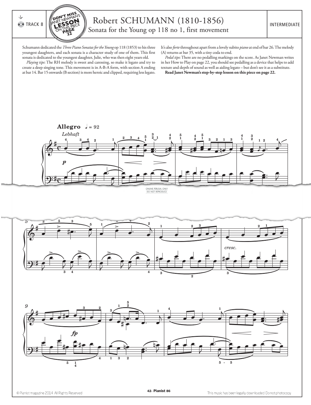 Product gallery: Page 1 of 1 Sonata For The Young, Op.118, No.1 (First Movement), Robert Schumann