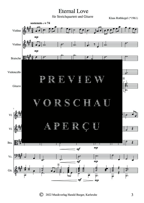 gallery: Eternal Love (Partitur), , Streicher Quartett und Gitarre