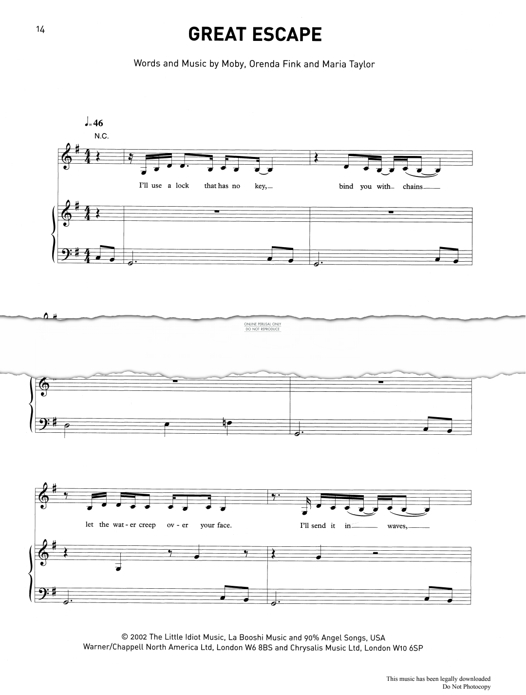 Produktgalerie: Seite 1 von 1 Great Escape, Moby, Gesang, Gitarre, Klavier