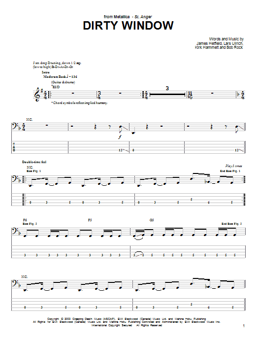 Produktgalerie: Seite 1 von 1 Dirty Window, Metallica, E-Bass