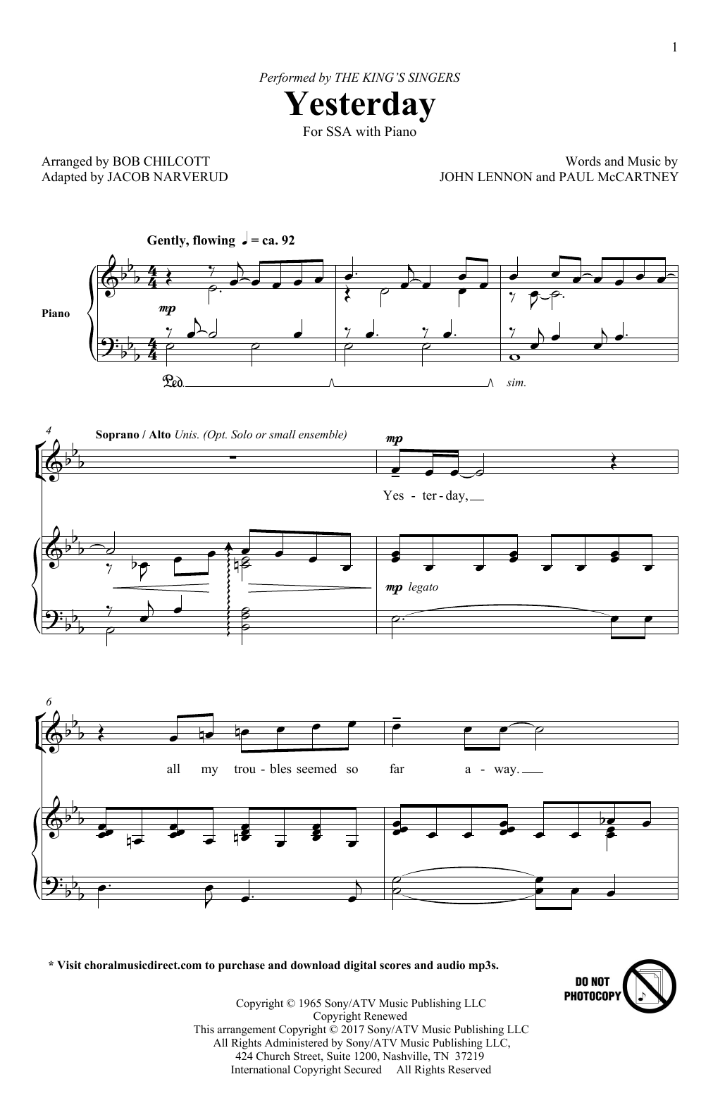 Produktgalerie: Seite 1 von 1 Yesterday (arr. Jacob Narverud), The King's Singers, Chor