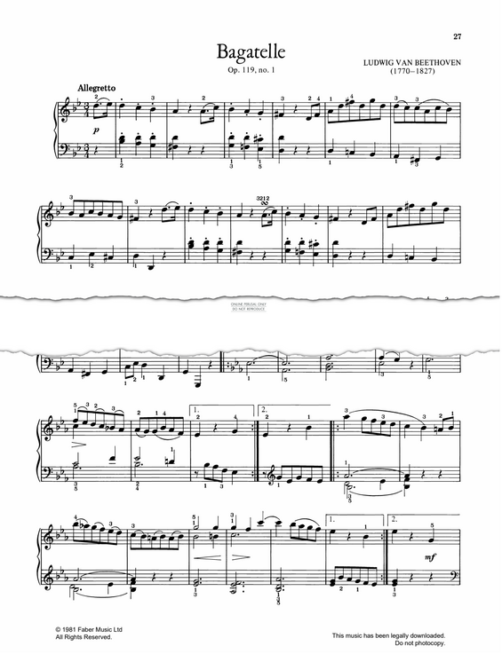 Product gallery: Page 1 of 1 Bagatelle Op.119, No.1, Ludwig van Beethoven