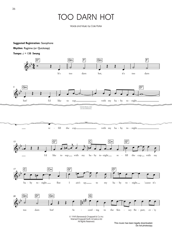 Produktgalerie: Seite 1 von 1 Too Darn Hot (from 'Kiss Me, Kate'), Cole Porter, Gesang, Keyboard