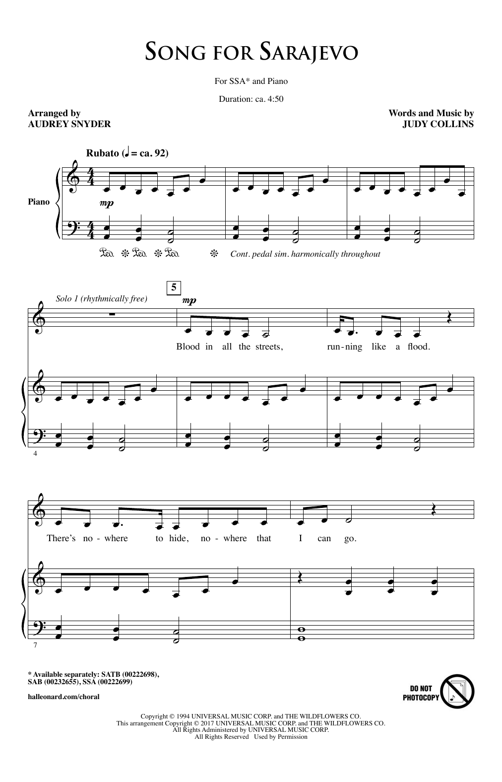 Produktgalerie: Seite 1 von 1 Song For Sarajevo, Audrey Snyder, Chor