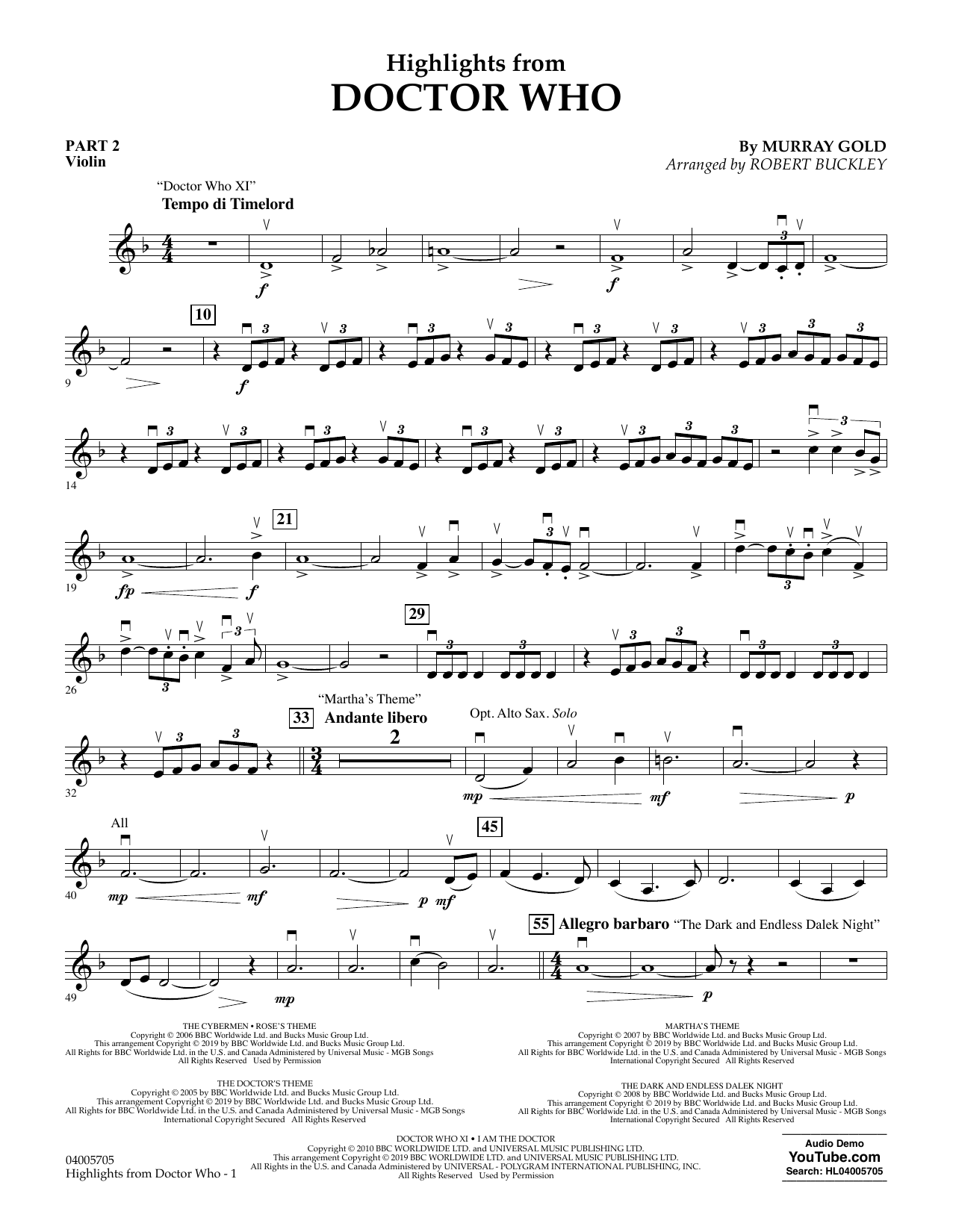 Product picture to: Highlights from Doctor Who (arr. Robert Buckley) - Pt.2 - Violin