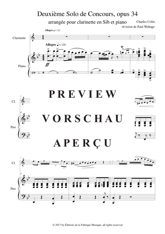 Product gallery: Page 3 of 17 Solo de Concours no. 2, Opus 34 , , (clarinet in Bb + piano)