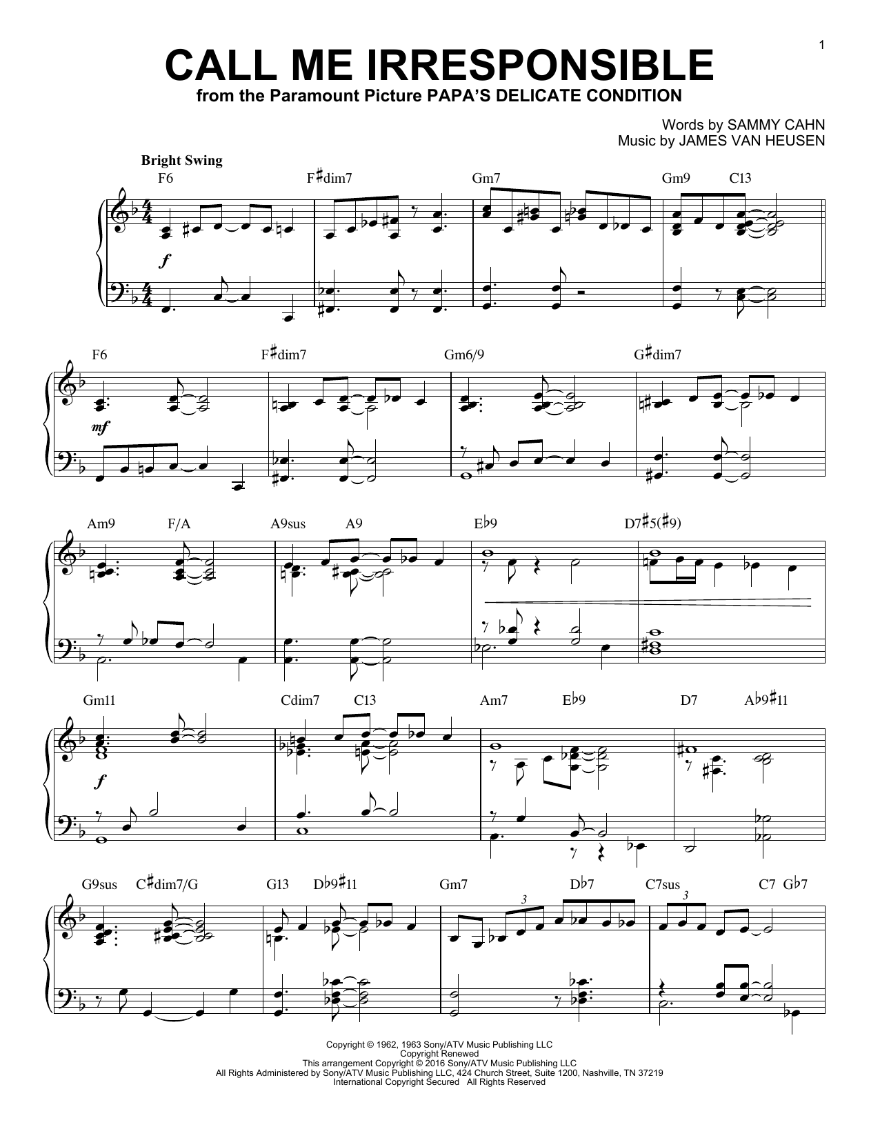 Product gallery: Page 1 of 1 Call Me Irresponsible [Jazz version] (arr. Brent Edstrom), James Van Heusen