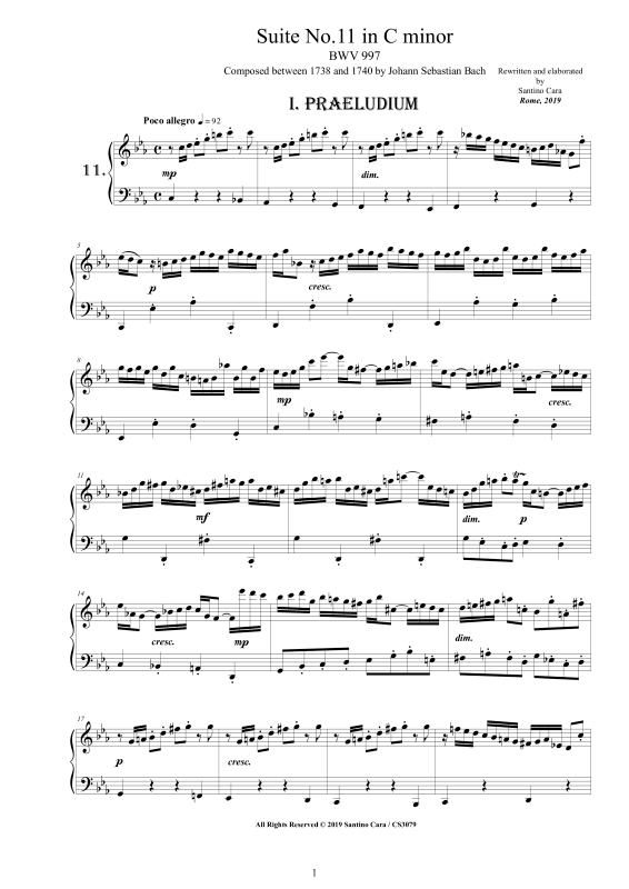 Produktbild zu: Suite No.11 in -Moll BWV 997 - Complete Piano VersionJohann Sebastian Bach