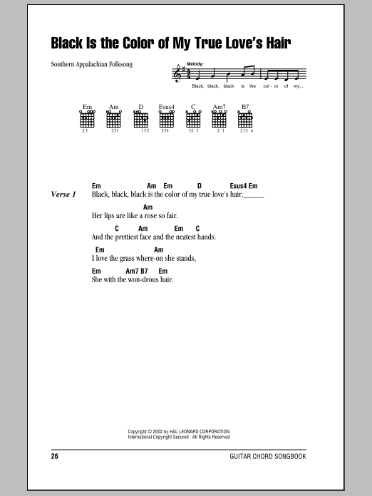 Produktgalerie: Seite 1 von 1 Black Is the Color Of My True Love's Hair, Southern Appalachian Folksong, Gitarre
