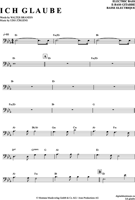 Product gallery: Page 1 of 4 Ich glaube , Jürgens, Udo, Bass Guitar