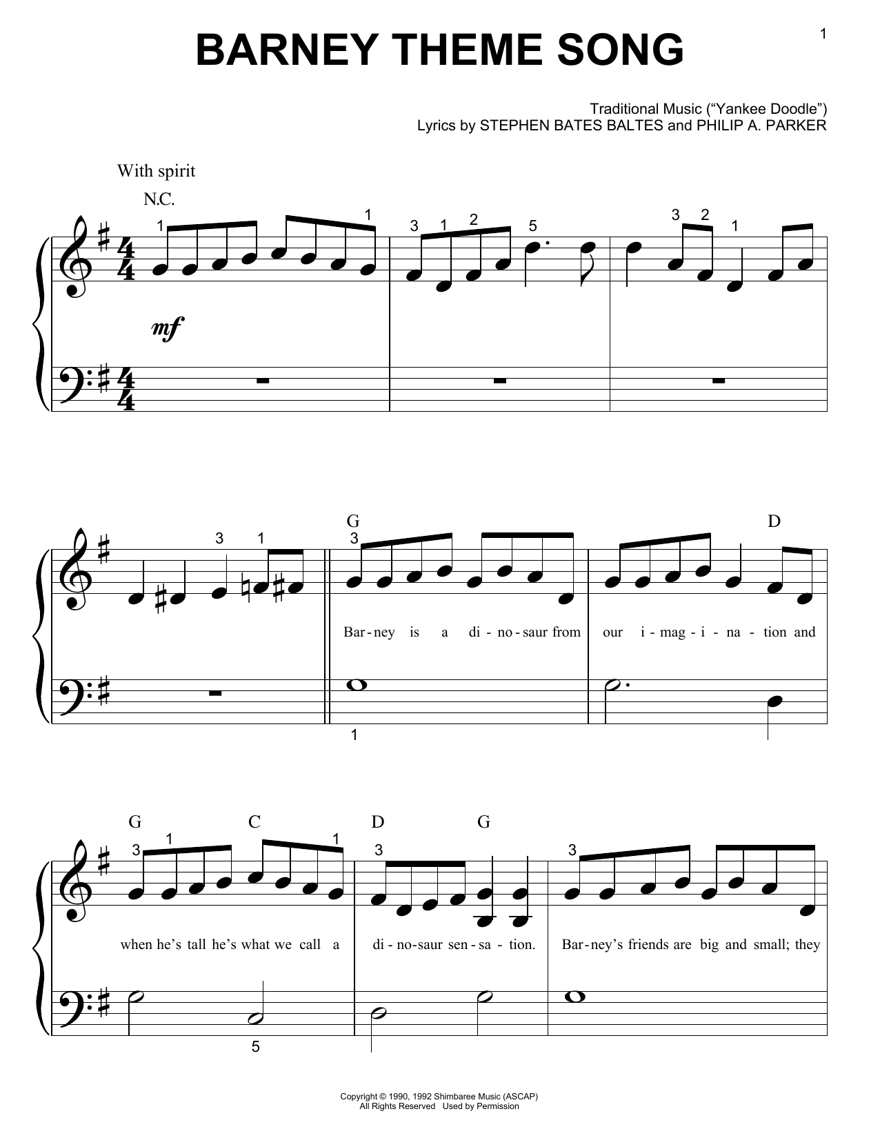 Produktgalerie: Seite 1 von 1 Barney Theme Song (from Barney), Stephen Bates Baltes and Philip A. Parker, Klavier