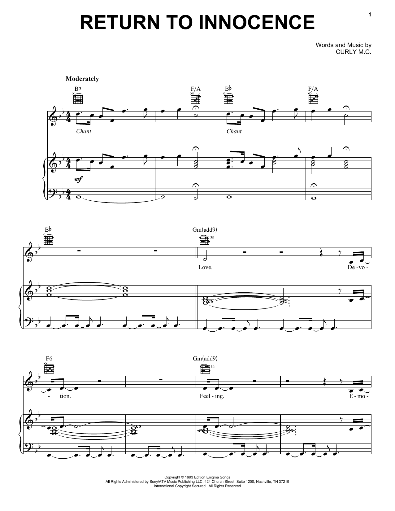 Produktgalerie: Seite 1 von 1 Return To Innocence, Enigma, Gesang, Gitarre, Klavier