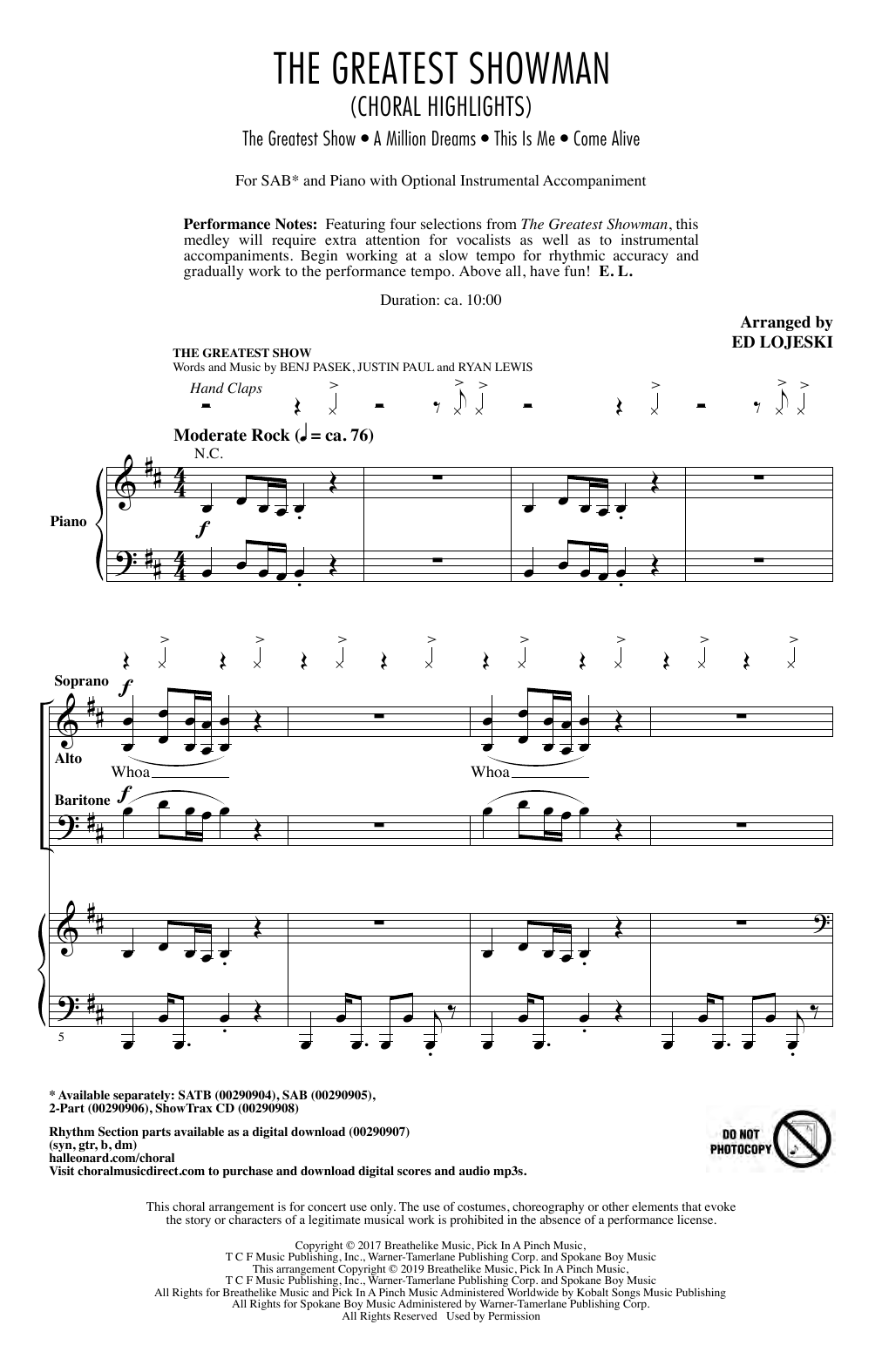 Produktbild zu: The Greatest Showman (Choral Highlights) (arr. Ed Lojeski)