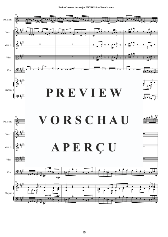 Product gallery: Page 11 of 11 Konzert in A-Dur BWV 1055R, , Mixed Ensemble Oboe D'amore, Strings and Harpsichord Bc