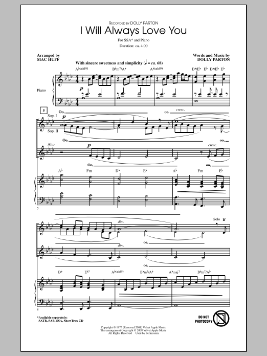 Produktgalerie: Seite 1 von 1 I Will Always Love You (arr. Mac Huff), Dolly Parton, Chor