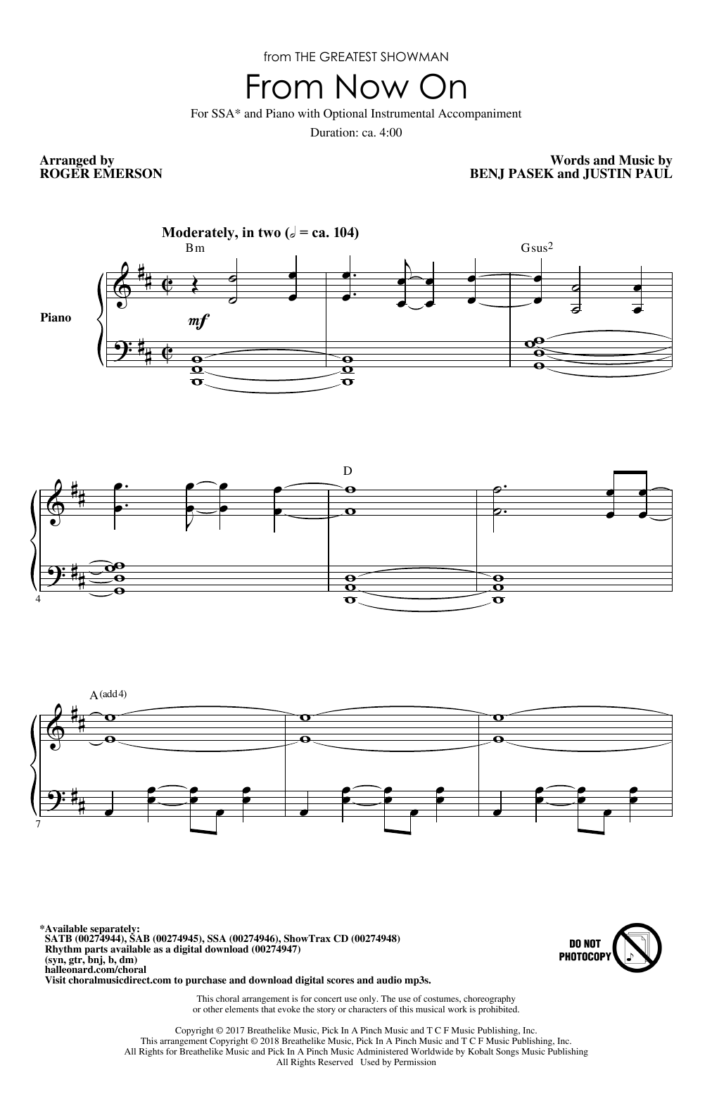 Product gallery: Page 1 of 1 From Now On (from The Greatest Showman) (arr. Roger Emerson), Pasek & Paul