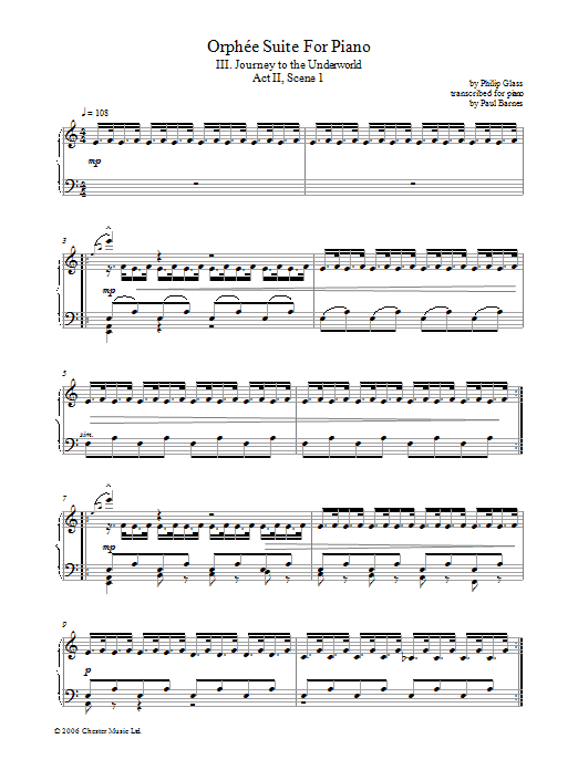 Product gallery: Page 1 of 1 Orphee Suite For Piano, III. Journey To The Underworld, Act II, Scene 1, Philip Glass