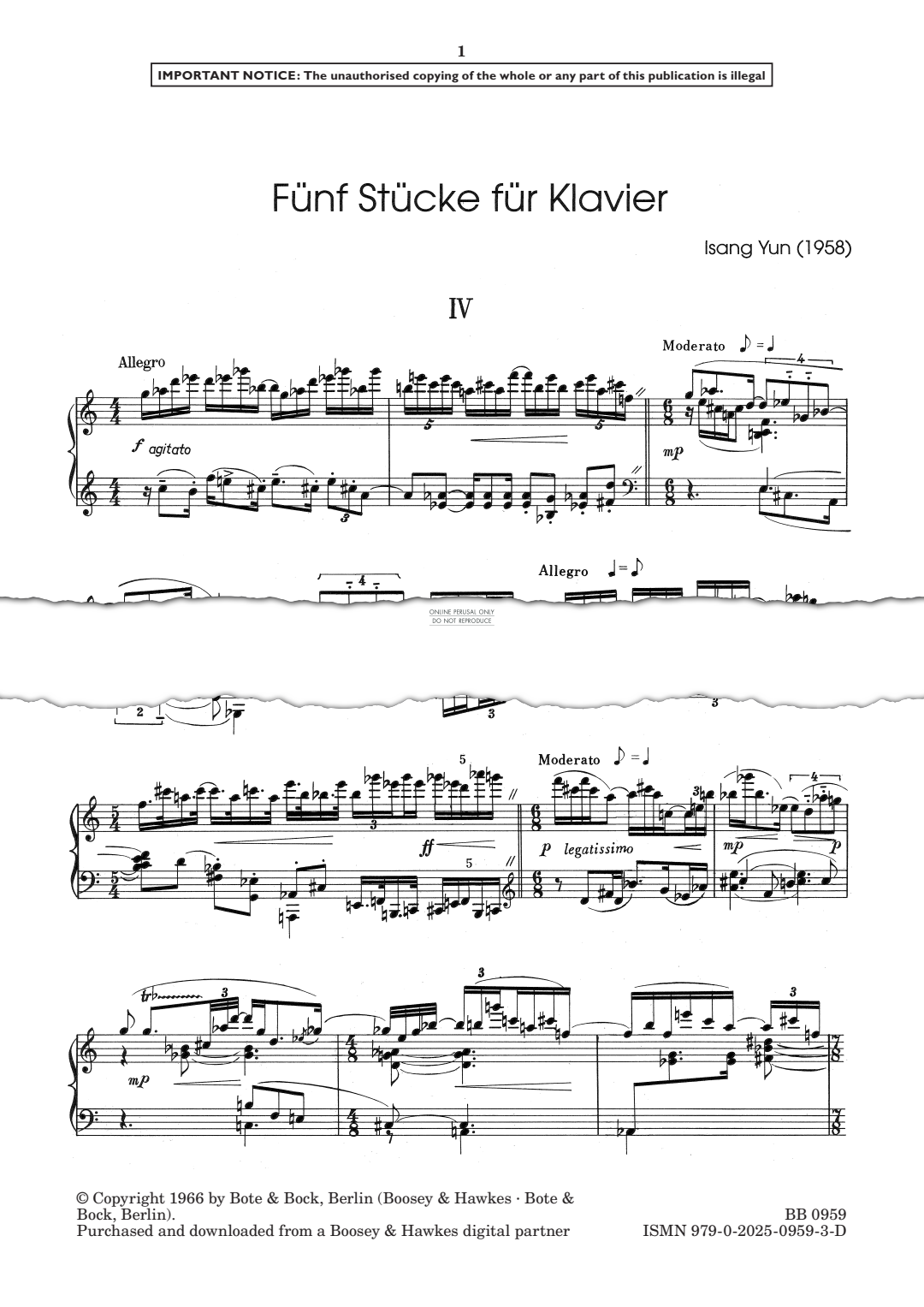 Produktgalerie: Seite 1 von 1 Fünf Stücke für Klavier - IV, Isang Yun, Klavier