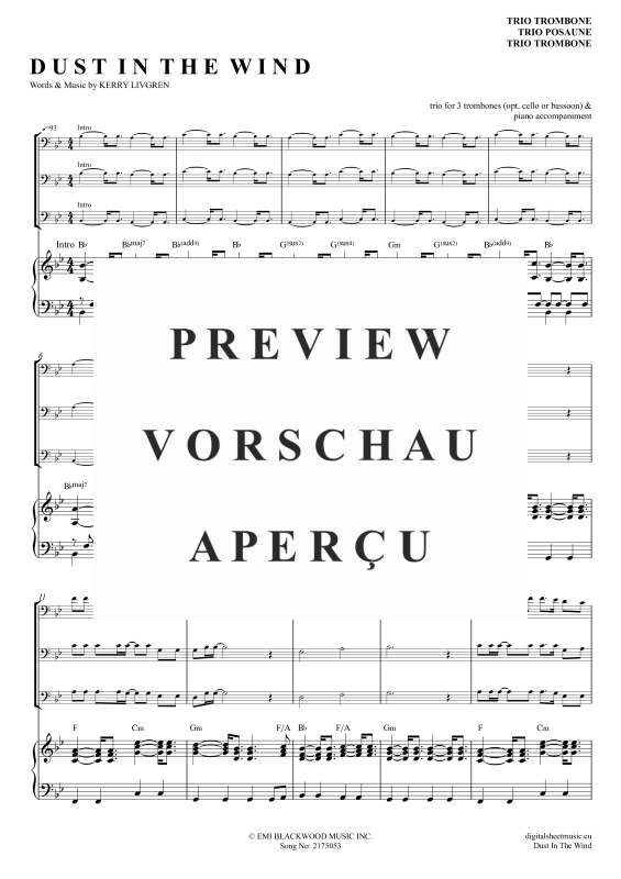 Product gallery: Page 2 of 11 Dust In The Wind, Kansas, (Trombone Trio + Piano)