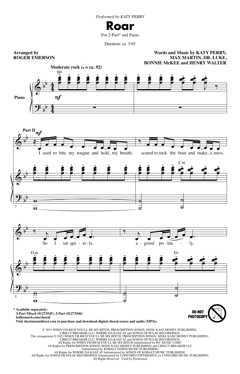 Produktbild zu: Roar (arr. Roger Emerson)
