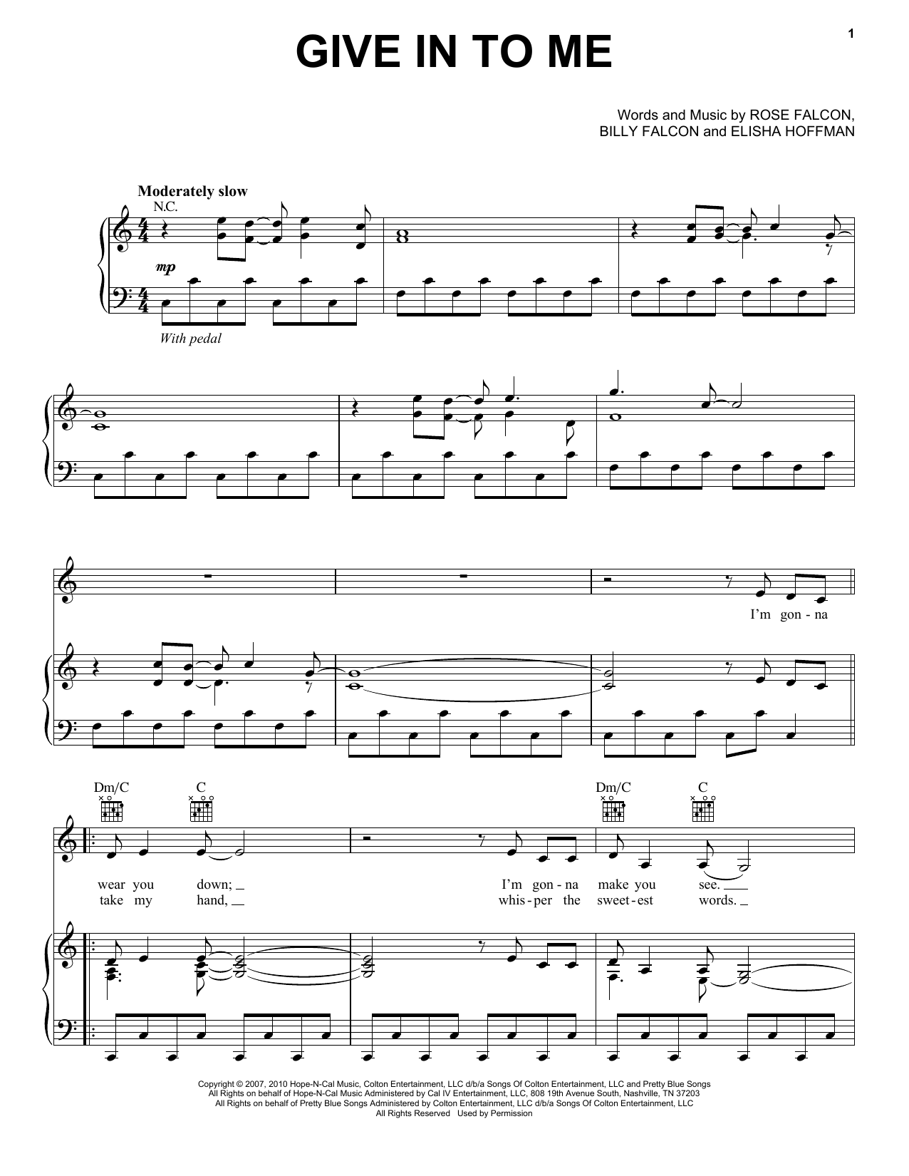 Produktgalerie: Seite 1 von 1 Give In To Me (from Country Strong), Faith Hill, Gesang, Gitarre, Klavier