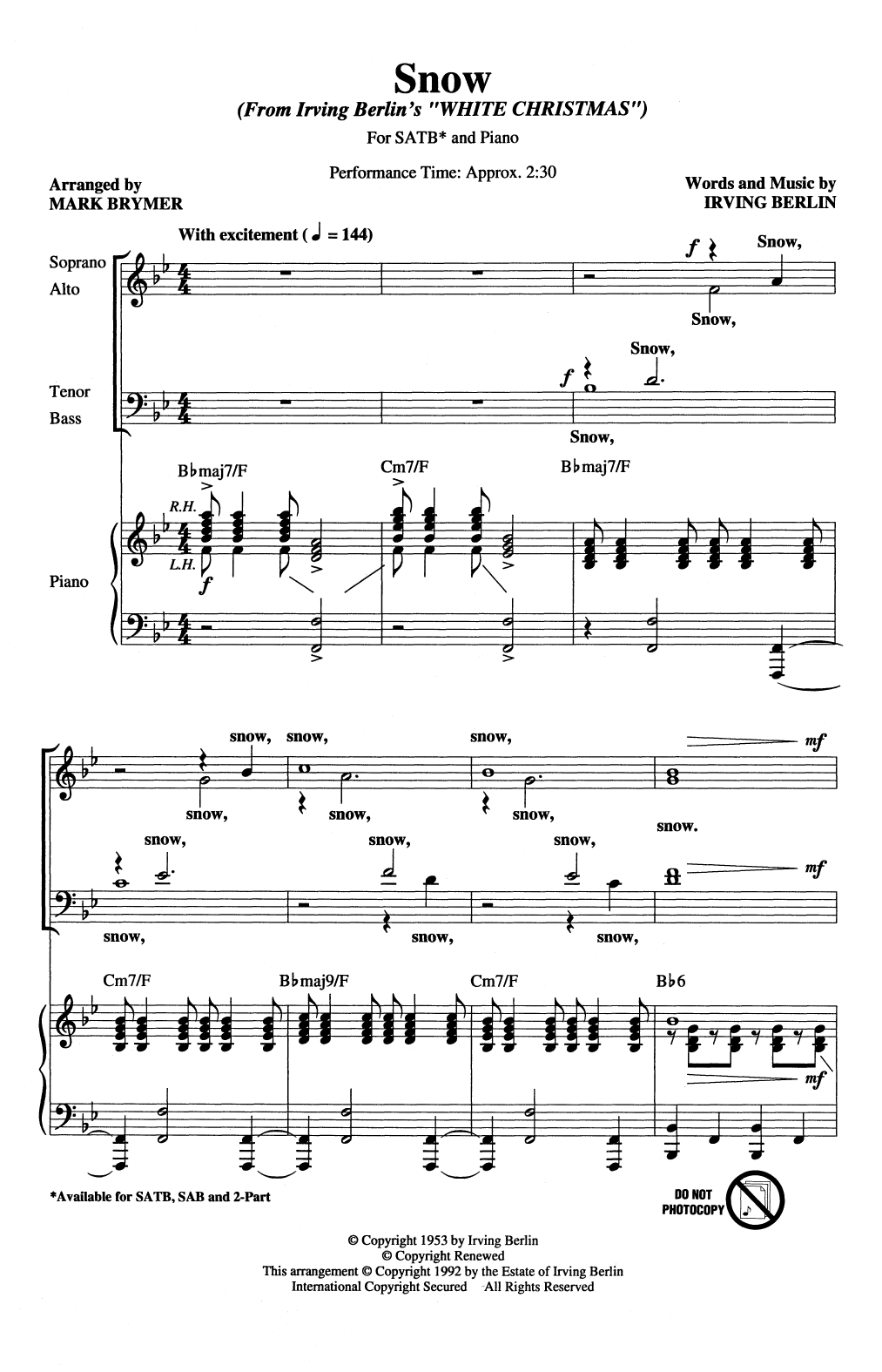 Produktbild zu: Snow (from White Christmas) (arr. Mark Brymer)