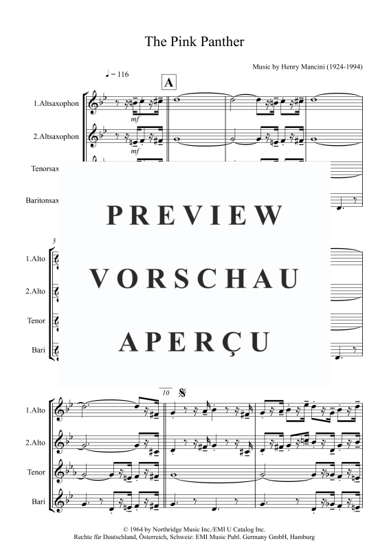 gallery: Pink Panther, , Saxophone Quartet Satb