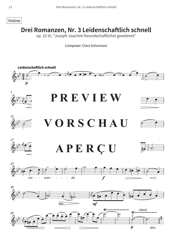 gallery: Drei Romanzen, Nr. 3 Leidenschaftlich schnell - op. 22 III, Joseph Joachim freundschaftlichst gewidmet , , (Violine + Klavier)