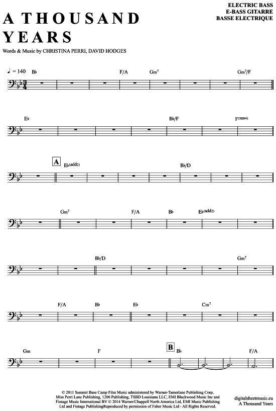 Product gallery: Page 1 of 4 A Thousand Years , Perri, Christina, Bass Guitar