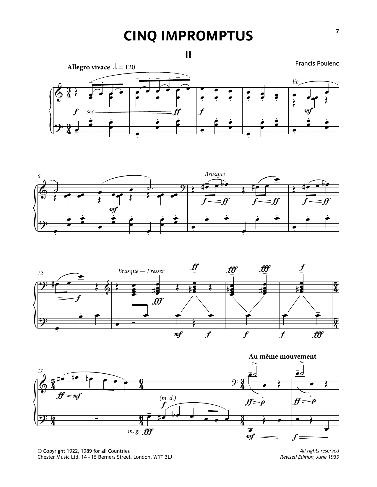 Product gallery: Page 1 of 1 Five Impromptus - II. Allegro Vivace, Francis Poulenc