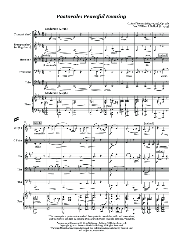 Produktgalerie: Seite 1 von 11 Pastorale: Peaceful Evening, Op. 52b, , (Blechbläser Quintett und KLavier)