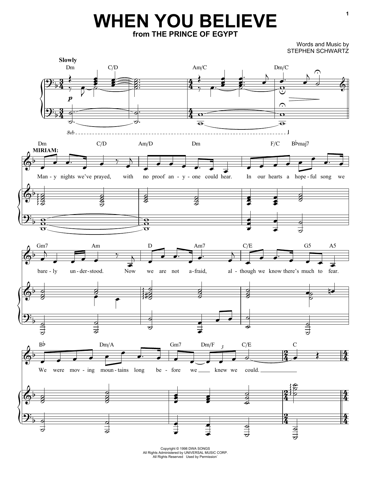Produktgalerie: Seite 1 von 1 When You Believe (from The Prince Of Egypt: A New Musical), Stephen Schwartz, Gesang, Klavier