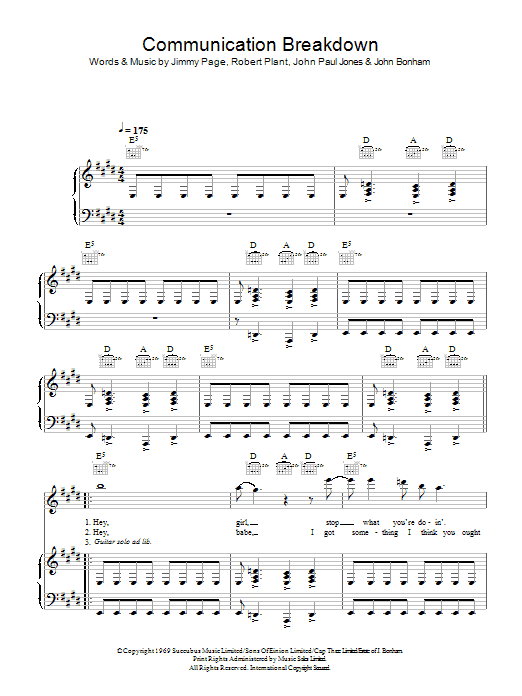 Produktgalerie: Seite 1 von 1 Communication Breakdown, Led Zeppelin, Gesang, Gitarre, Klavier